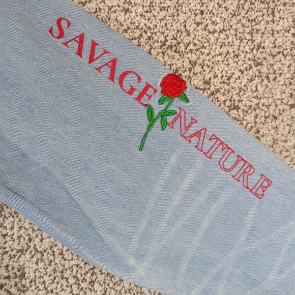 SAVAGE NATURE Appliqué RUE 21 Embellished Jean Jacket SZ XL Punk Retro Indie SK8 - Picture 7 of 12